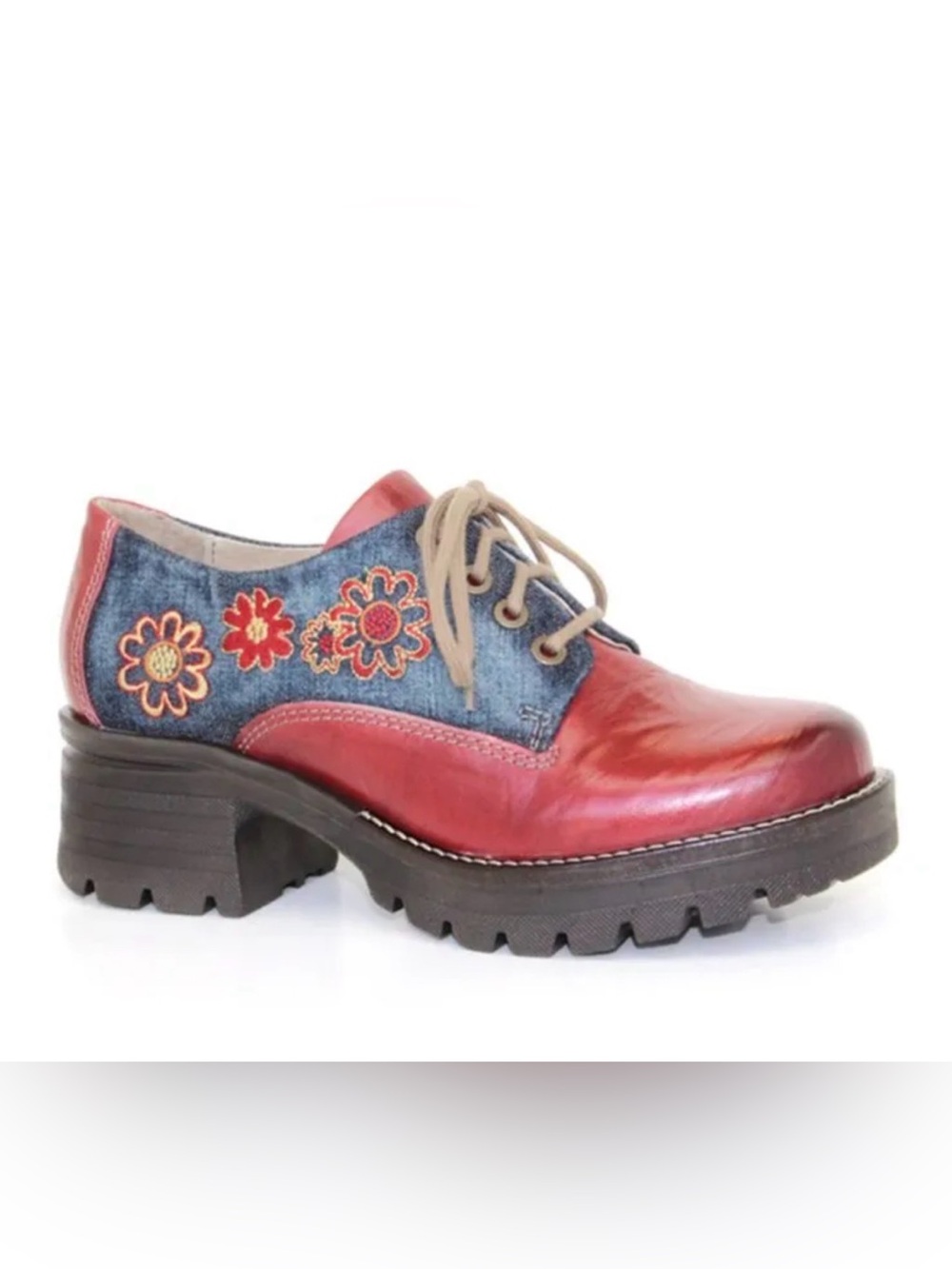 Dromedaris Kiara Whimsy Flowers Oxford Womens EU 38 Red Blue Embroidered - Picture 13 of 13